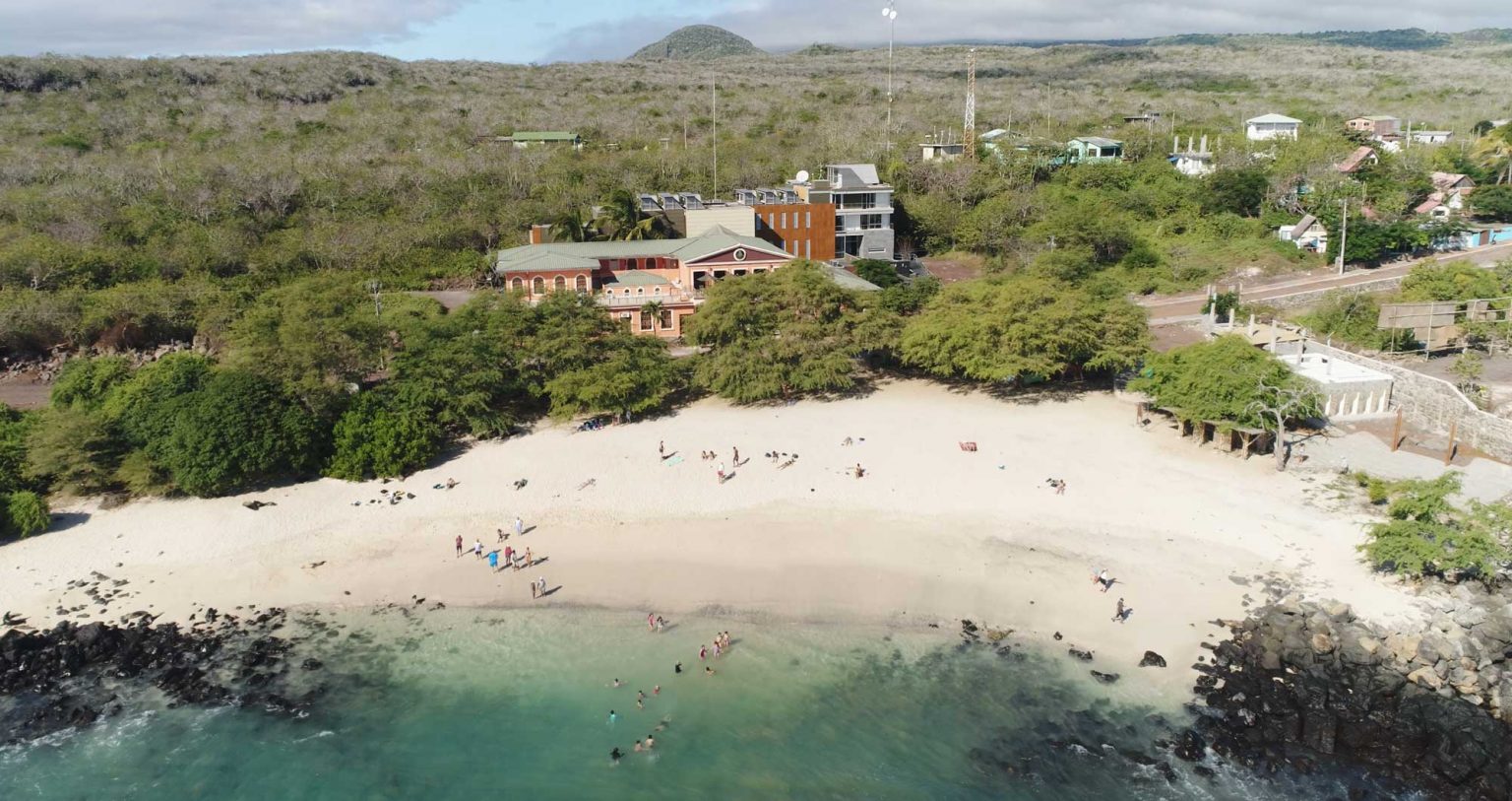 Aerial picture of the Galapagos Science Center, located in front of Playa Mann.