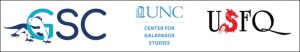 Logos for (left to right) the Galapagos Science Center, the UNC Center for Galapagos Studies, and Universidad San Francisco de Quito.